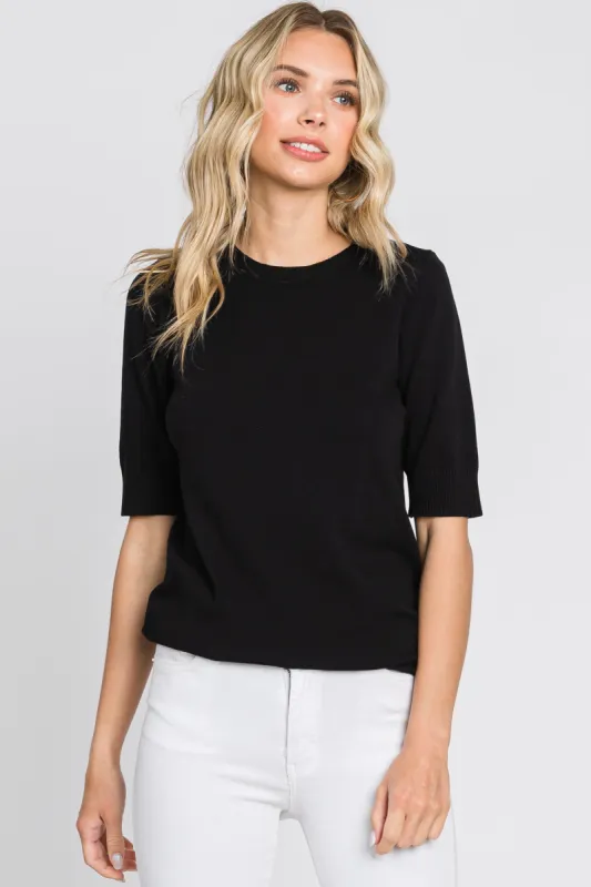Black Knit Fitted Blouse sold by Pinkblush