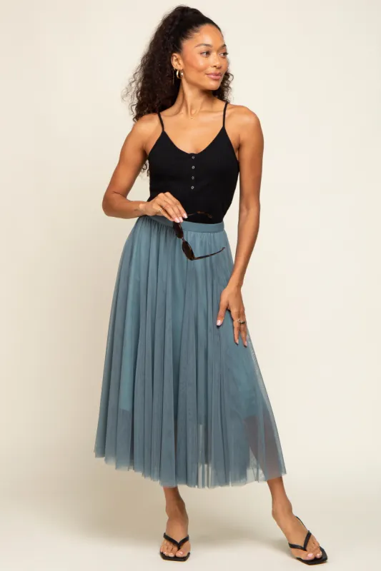 Teal Tulle Midi Skirt sold by Pinkblush
