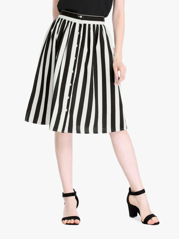 Striped Button Front Elastic Back Waist A-Line Midi Skirt sold by Allegra K