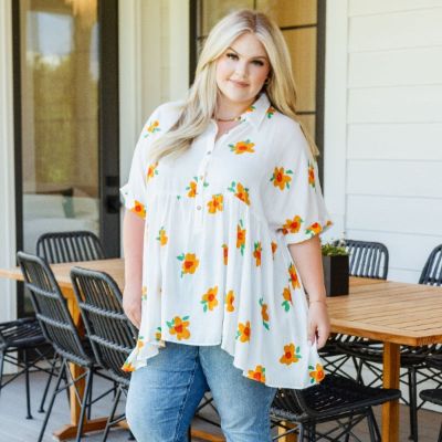 Floral Blissed Out Button Up Babydoll Tunic Blouse sold by Boujee Boutique