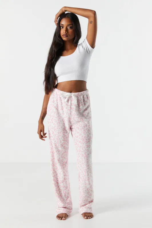 Pink Cheetah Print Plush Pajama Pant sold by Charlotte Russe