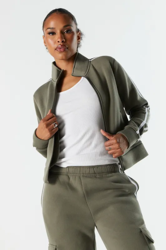 Fleece Striped Zip-Up Jacket sold by Charlotte Russe