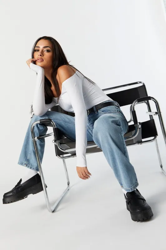 High Rise Medium Wash Straight Leg Jean sold by Charlotte Russe