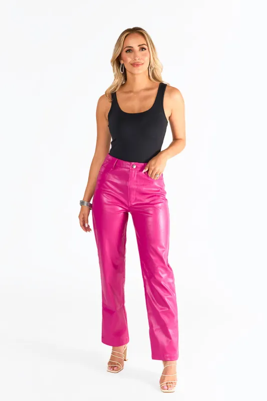 Gomez Vegan Leather Pants - Fuchsia sold by Buddy Love