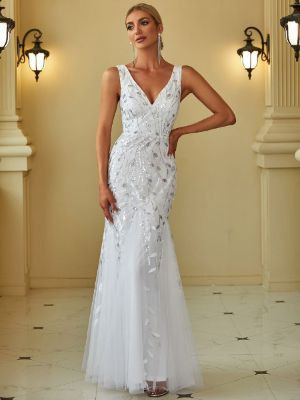 ever-pretty sequin detail mesh mermaid hem wedding dress sold by SHEIN