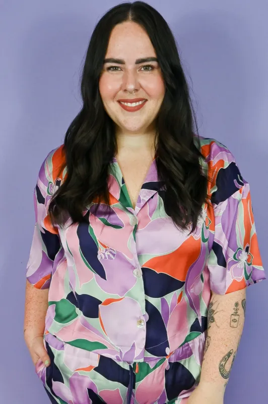 Print Satin Top (S-2X) sold by Valencia Boutique