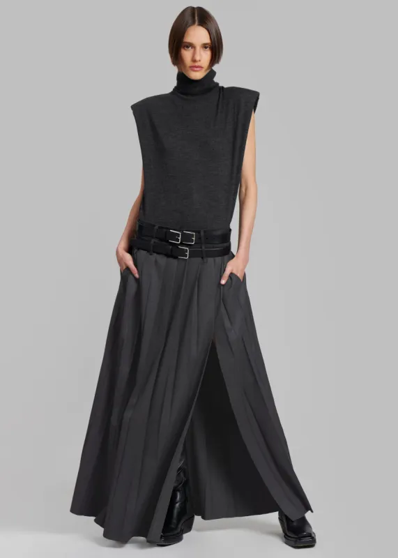 スカート Rien Long Skirt DARK GREY Grey Crinkle Tiered Maxi Skirt | Hot Topic