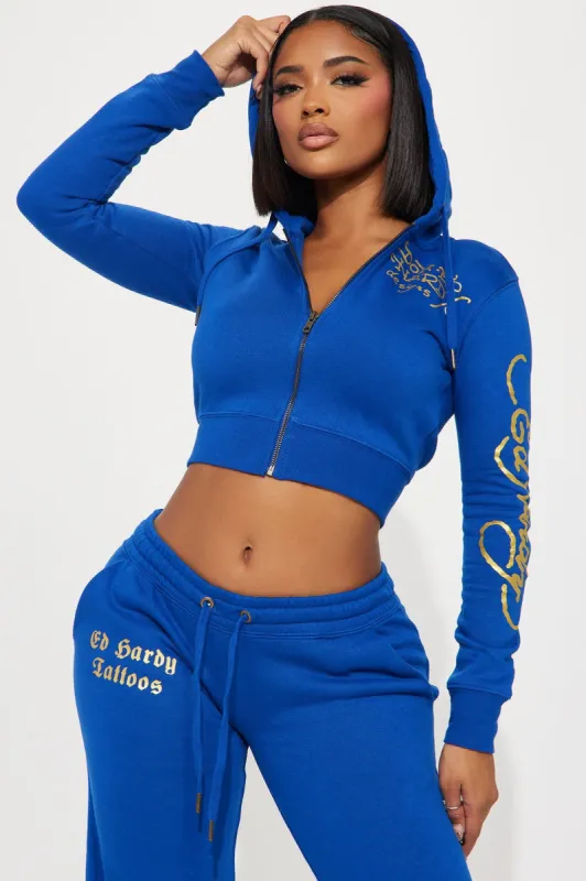 Tiger Lotus Ed Hardy Zip Front Hoodie - CobaltBlue sold by Fashion Nova
