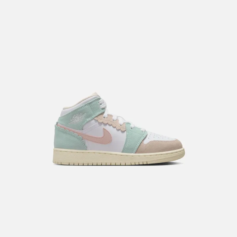 Nike Air Jordan 1 Mid Se - White / Jade Ice / Guava Ice / Pink Oxford sold by Kith