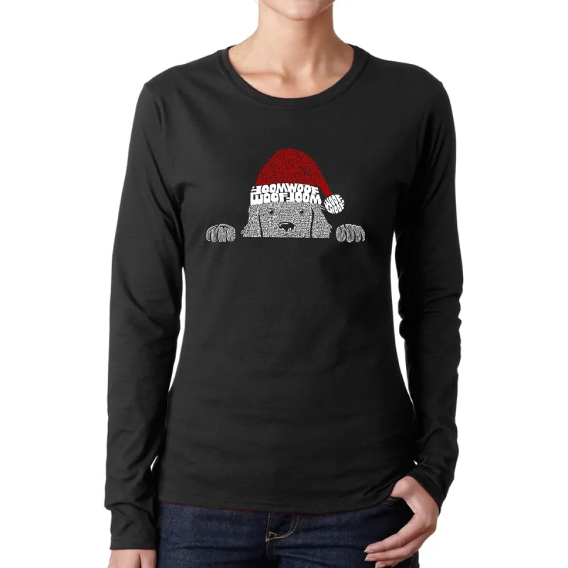 Christmas Peeking Dog - Women's Word Art Long Sleeve T-Shirt sold by LA Pop Art