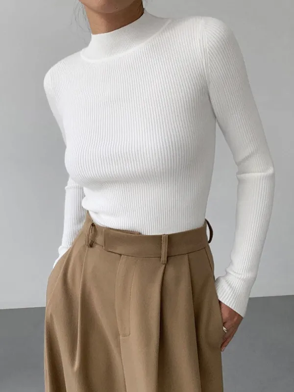 Mock Neck Rib Long Sleeve Knit Top sold by COMMENSE