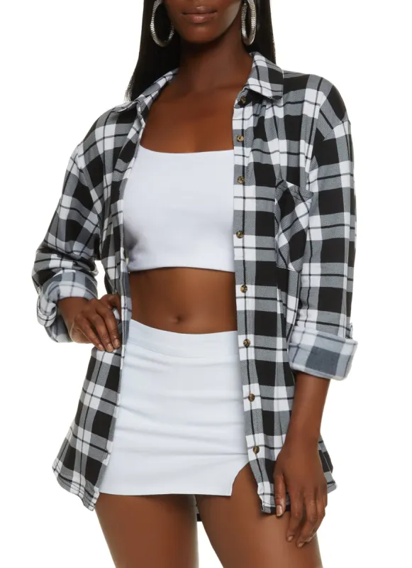 Plaid Button Front Tabbed Sleeve Shirt sold by Rainbow