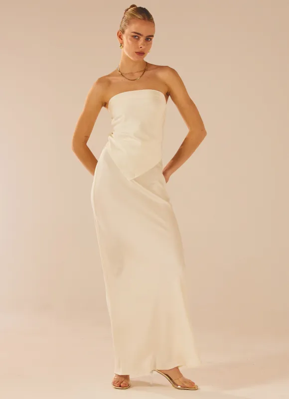 Aria Satin Maxi Skirt - Pearl sold by Peppermayo