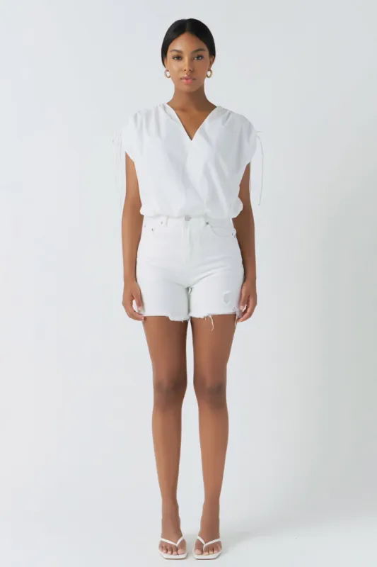 Shoulder Ruched Blouson Top sold by Endless Rose