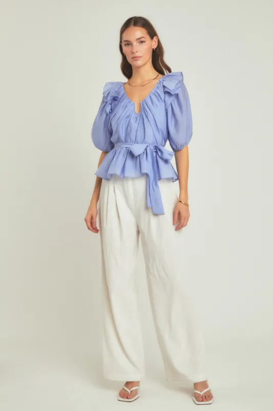 Puff Sleeve Peplum Top sold by Endless Rose