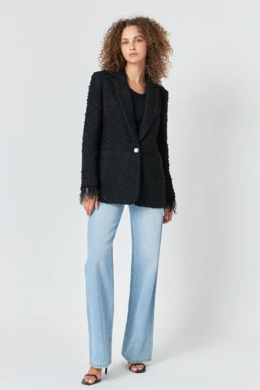 Feather-Trimmed Tweed Blazer sold by Endless Rose