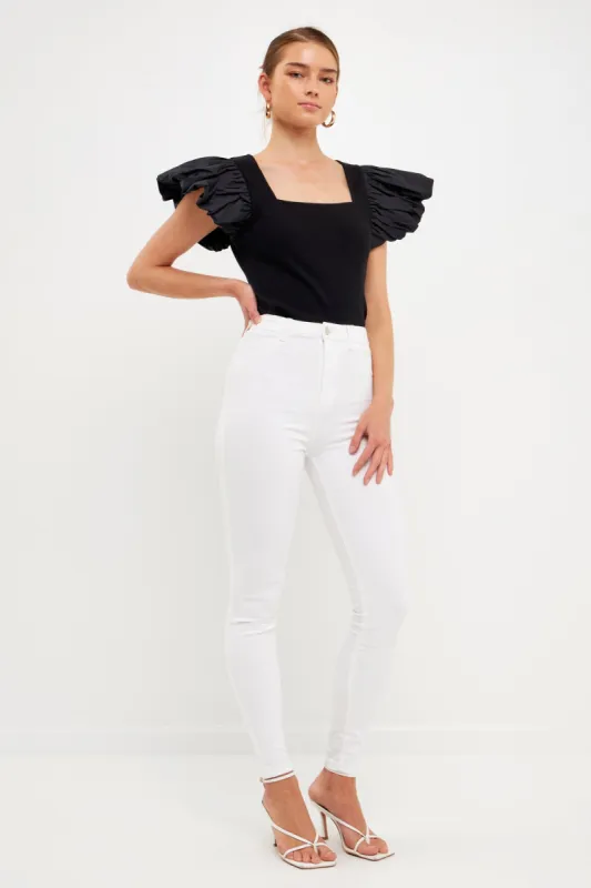 Mixed Media Square Neckline Knit Top sold by Endless Rose