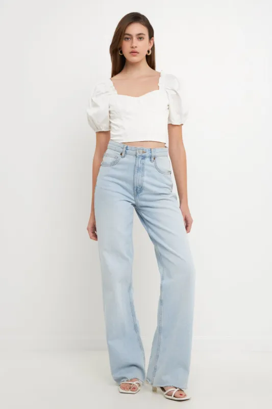 Short Puff Sleeve Cropped Top sold by Endless Rose