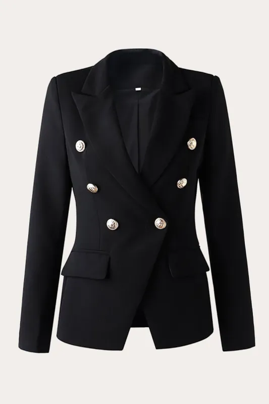 Black Double Breasted Peak Lapel Women Party Blazer sold by Zapaka