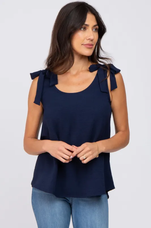 Navy Blue Shoulder Bow Tank Top sold by Pinkblush