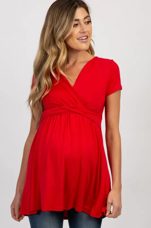 PinkBlush Red Draped Front Maternity/Nursing Top sold by Pinkblush