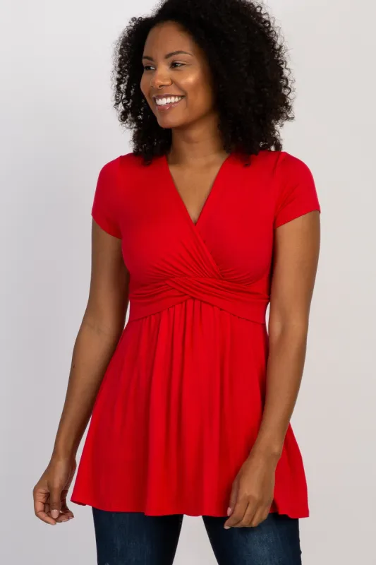 PinkBlush Red Draped Front Nursing Top sold by Pinkblush