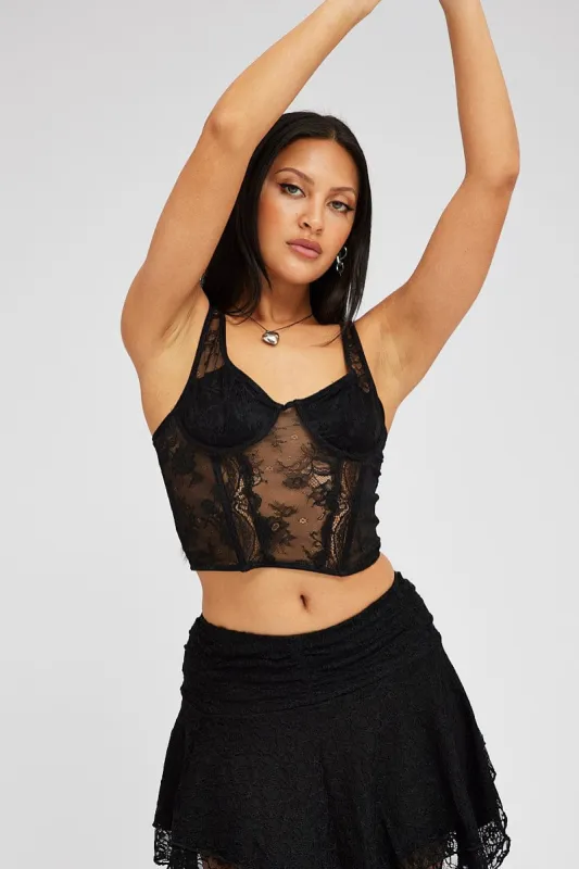 Black Black Lace Top Short Sleeve Slightly Stretch sold by Ally Fashion