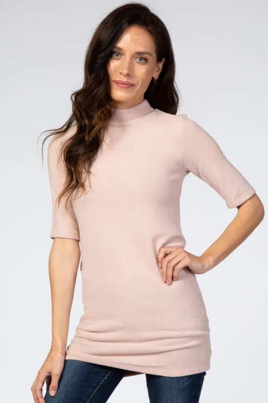 Light Pink Soft Brushed Knit Mock Neck Top sold by Pinkblush