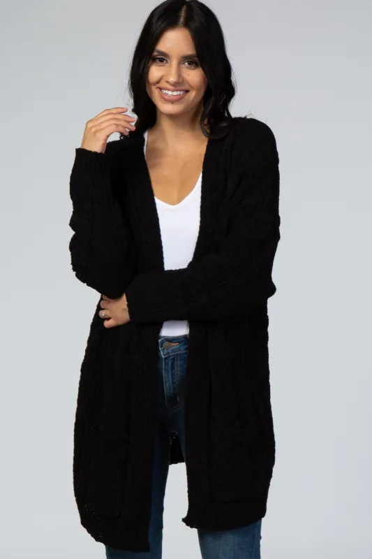 Black Cable Knit Cardigan sold by Pinkblush