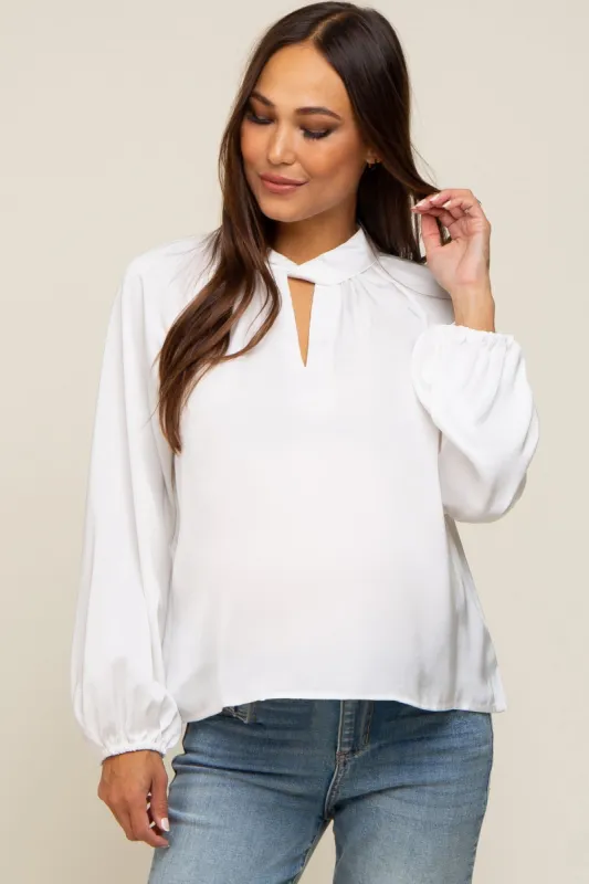 White Satin Cutout Maternity Blouse sold by Pinkblush