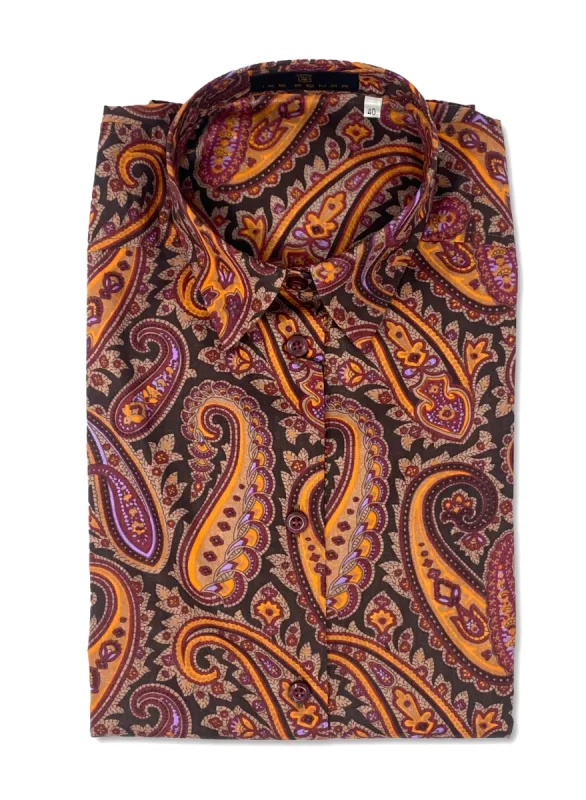 Magenta & Orange Multi-Paisley Ladies Shirt sold by Ike Behar