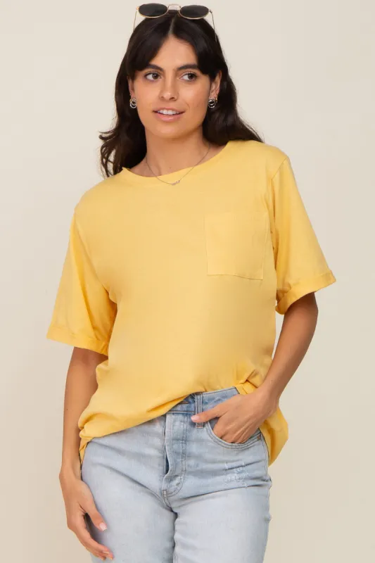 Yellow Oversized Pocket Front Short Sleeve Top sold by Pinkblush