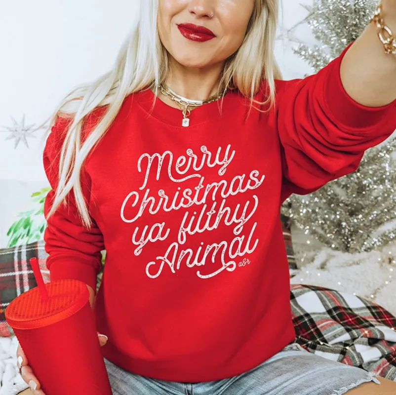 Merry Christmas Ya Filthy Animal Crewneck Sweatshirt sold by Alley and Rae