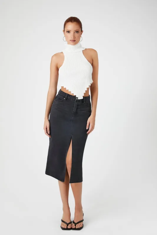 Jupe midi en denim avec fente sold by Urban Planet