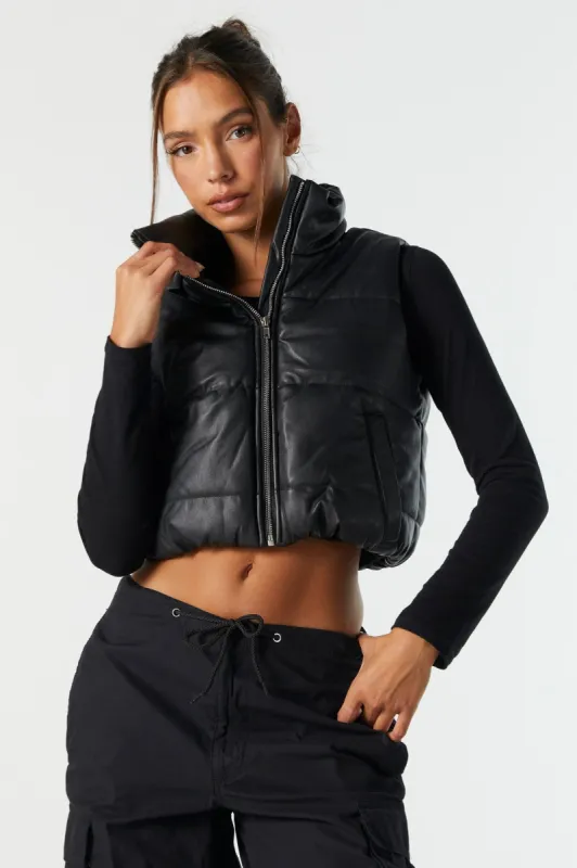 Faux Leather Cropped Puffer Vest sold by Urban Planet