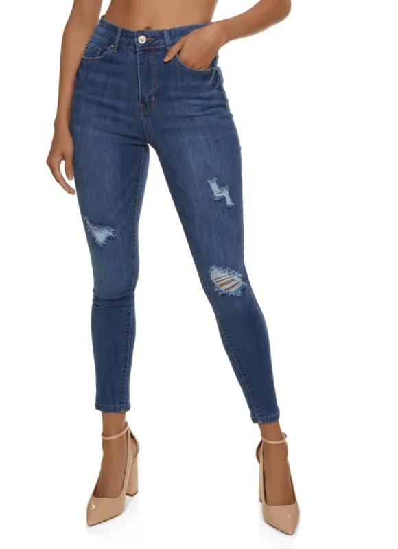 WAX Distressed High Waist Cropped Skinny Jeans sold by Rainbow