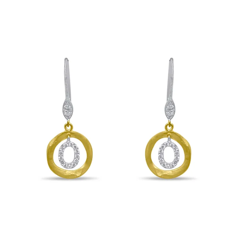 Brushed Silver and Diamond Circle Earrings sold by Meira T