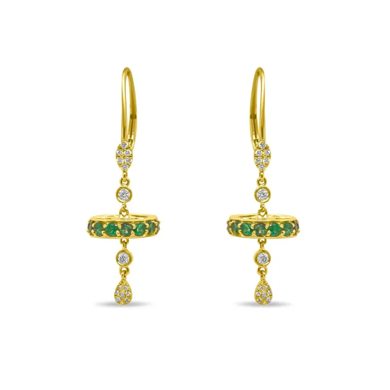 Yellow Gold Emerald Wheel Earrings sold by Meira T