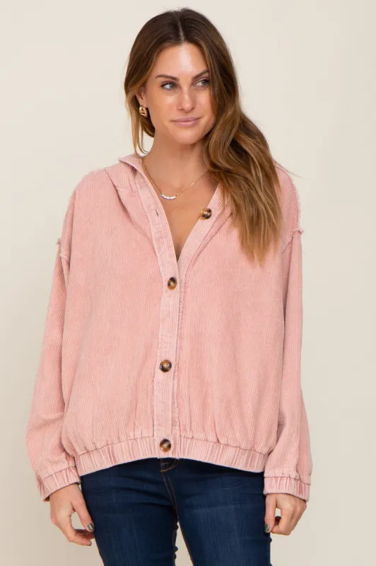 Light Pink Corduroy Button Up Hooded Jacket sold by Pinkblush