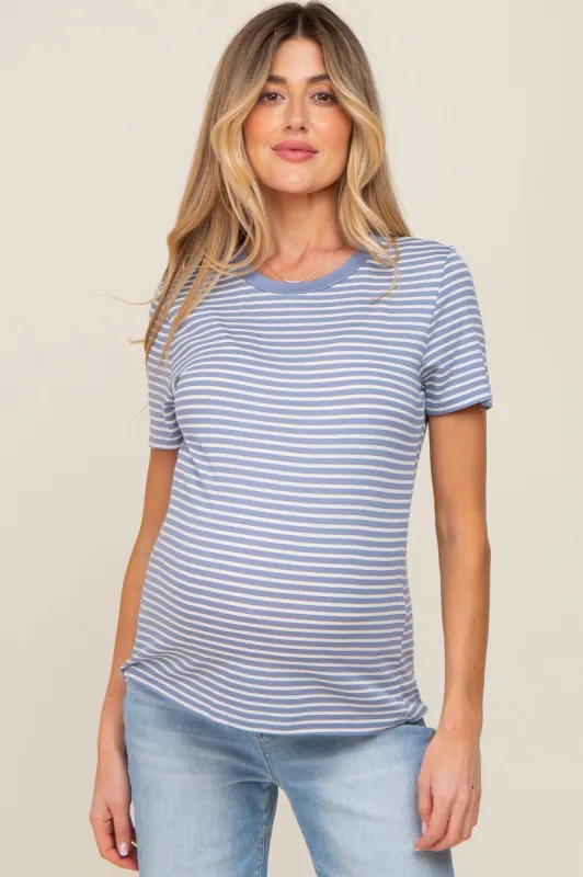 Light Blue Striped Basic Maternity Tee sold by Pinkblush