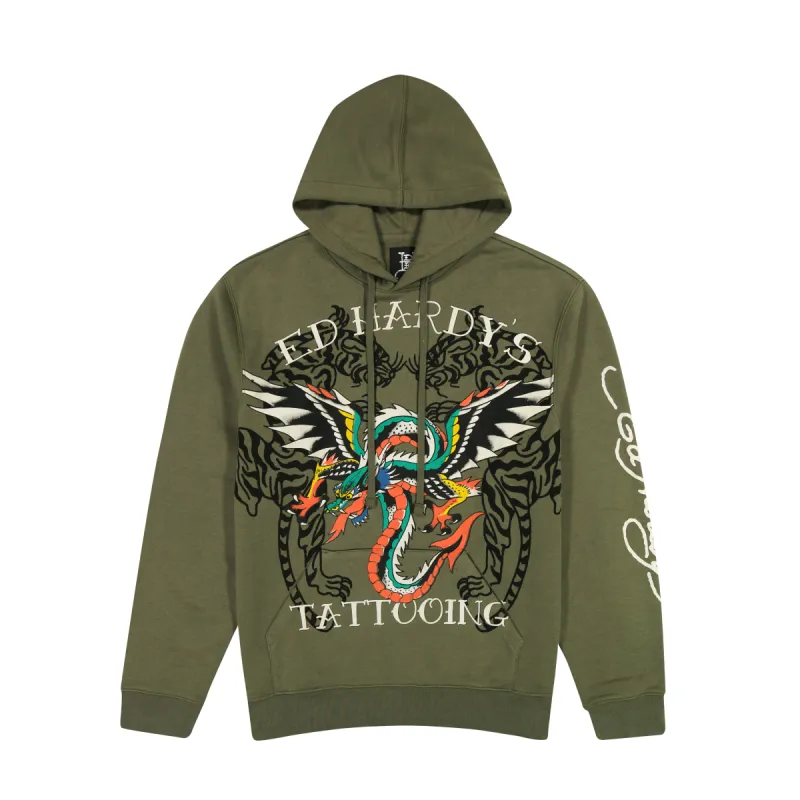 Dragon Wings Olive Pullover Hoodie sold by Ed Hardy