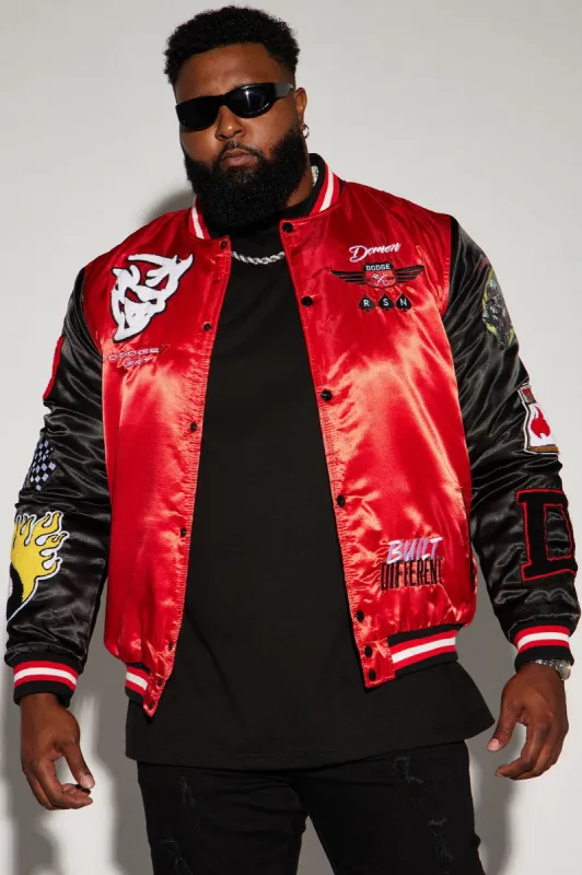 Dodge Demon Satin Bomber - Black/Red sold by Fashion Nova