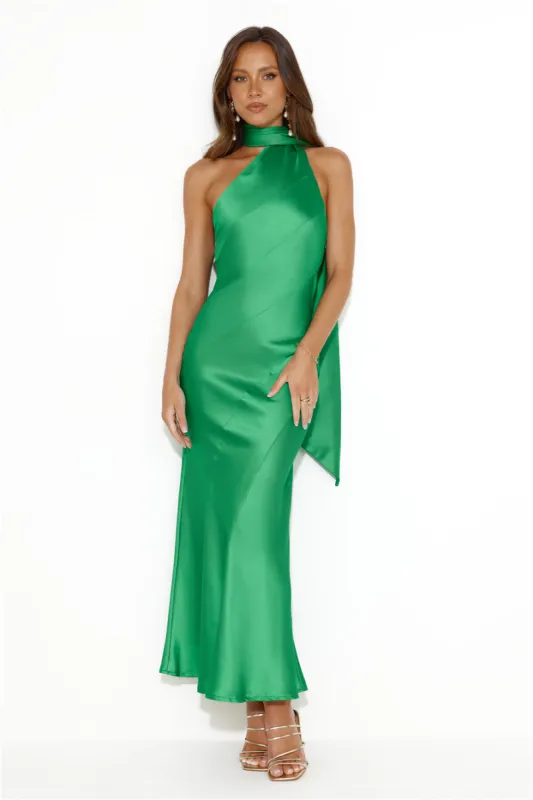 Glistening Star Satin Maxi Dress Green sold by Hello Molly