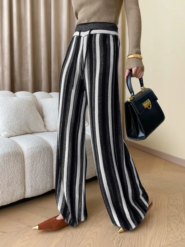 Stripe Knit Wide Leg Pants sold by COMMENSE