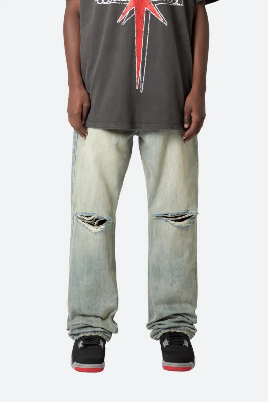 Knee Distressed Ultra Baggy Denim - Vintage Blue sold by MNML