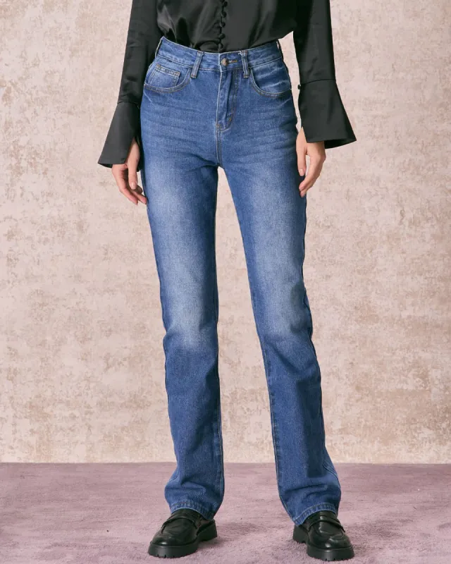 The Blue High Waisted Straight Leg Jeans sold by rihoas