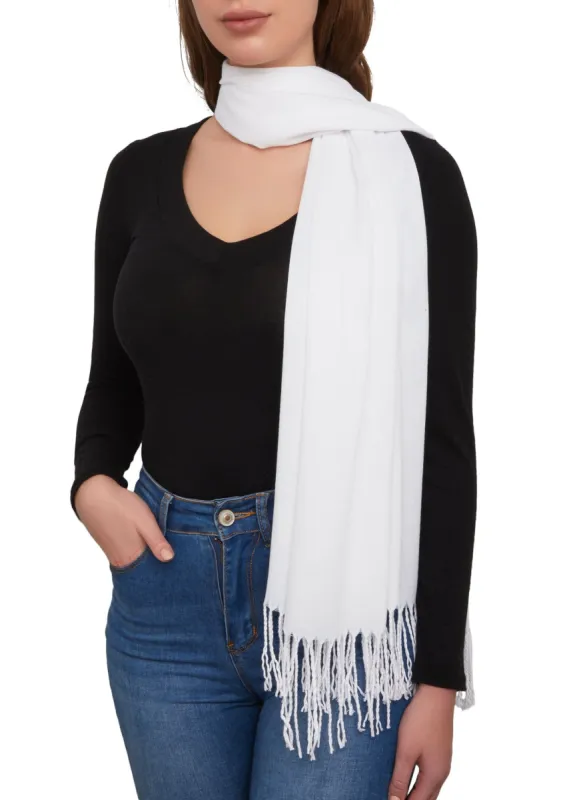 Solid Fringed Pashmina Scarf sold by Rainbow