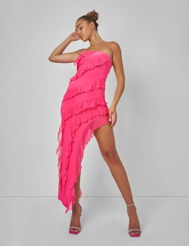 Frill Detail Asymmetric Midaxi Dress Pink sold by Public Desire