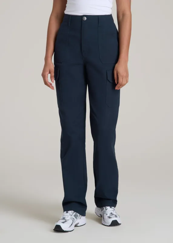 Straight Leg Cargo Chino Pants for Tall Women in Navy sold by American Tall