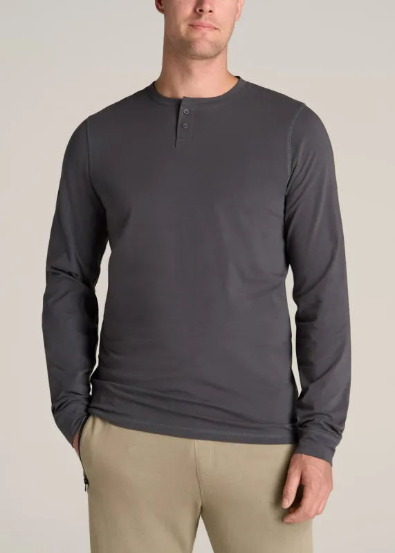 Pima Stretch Knit Henley Shirt for Tall Men in Iron Grey sold by American Tall